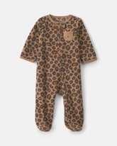 Baby Girl Leopard Fleece 2-Way Zip Sleep & Play Pajamas - Brown