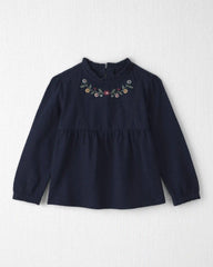 Toddler Girl Organic Cotton Embroidered Peplum Top