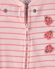 Baby Girl Ladybug Striped 100% Cotton Snug Fit 1-Piece Pajama - Pink