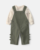 Baby Boy 2-Piece Dinosaur Long-Sleeve Overall Set - Olive Green