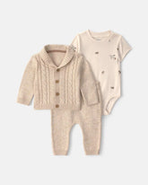 Baby Boy 3-Piece Cotton Sweater Layering Set - Cream