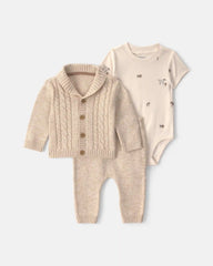 Baby Boy 3-Piece Cotton Sweater Layering Set - Cream