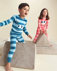 Toddler Boy 2-Piece Monster Striped DreamPlush Snug Fit Pajama Set - Blue