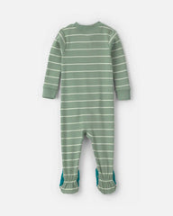 Toddler Boy 1-Piece Dino Striped 100% Cotton Snug Fit Footed Pajama - Green