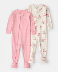 Toddler Girl 2-Pack Ice Cream Truck 100% Cotton Snug Fit 1-Piece Pajama - Pink/Ivory