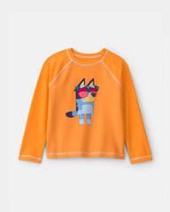 Toddler Boy 2-Piece Bluey™ Rashguard & Swim Trunk Set - Orange/Green