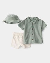 Baby Boy 3-Piece Short-Sleeve Top & Short Set - Green/White