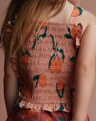 Toddler Girl Smocked Bib Top in Clementine Grove Print - Light Pink