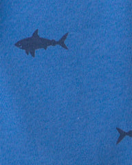 Toddler Boy Shark 100% Cotton Short-Sleeve Snug Fit 4-Piece Pajama Set - Blue