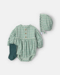 Baby Girl 3-Piece Flannel Long-Sleeve Bubble Set - Green