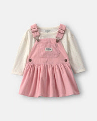 Baby Girl 2-Piece Polka Dots Corduroy Dress Set - Pink/Cream