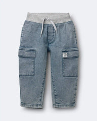 Toddler Boy Cargo Pant in Avenue Wash - Blue/Heather Grey