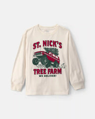 Boys 'St. Nick's Tree Farm' Long-Sleeve Graphic Tee - Cream