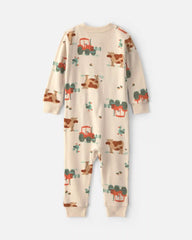Baby Boy 1-Piece Farm 2-Way Zip 100% Cotton Snug Fit Pajama - Cream