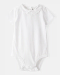 Baby Scalloped Collar Short-Sleeve Bodysuit - White