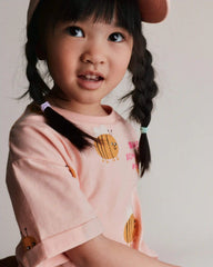 Toddler Girl Rolled Cuff Tee in Bee Print - Light Pink