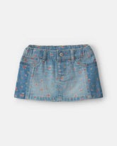 Baby Girl Floral Denim Skirt - Light Wash
