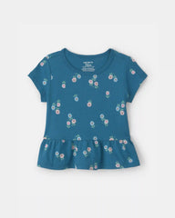 Baby Girl Floral Relaxed Peplum Top - Blue