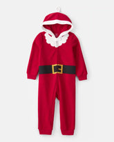 Toddler Santa Fleece Hooded Zip-Up 1-Piece Pajama Jumpsuit - Red