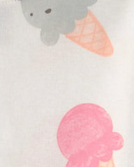 Baby Girl Ice Cream 100% Cotton Short-Sleeve Snug Fit 4-Piece Pajama Set - Pink/Ivory