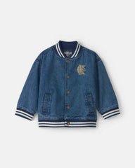 Toddler Boy Varsity Denim Jacket - Medium Wash