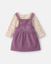 Baby Girl 2-Piece Fox Velvety Long-Sleeve Dress Set - Purple/Cream
