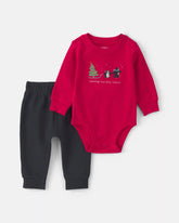 Baby Boy 2-Piece 'Mommy's Holiday Helper' Long-Sleeve Bodysuit & Pant Set - Red/Black