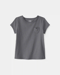 Toddler Girl Heart Pocket Top - Grey