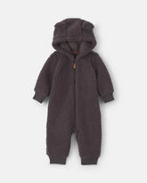 Baby Boy Dog Teddy Fleece Long-Sleeve Jumpsuit - Grey