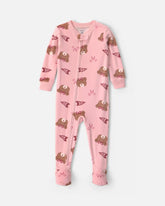 Baby Girl 1-Piece Bears & Bows 2-Way Zip DreamPlush Snug Fit Footed Pajama - Pink