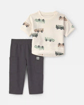 Baby Boy 2-Piece Car French Terry Short-Sleeve Top & Pant Set - Cream/Grey