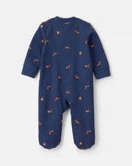 Baby Boy Fox 100% Cotton 2-Way Zip Sleep & Play Pajamas - Navy Blue