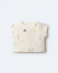 Toddler Girl Boxy Tee in Sandcastle Print - Cream