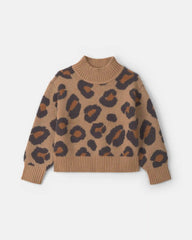 Girls Leopard Sweater - Brown/Black