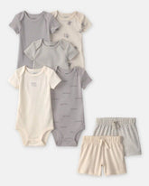 Baby 7-Piece Bodysuits & Shorts Set - Grey/Ivory