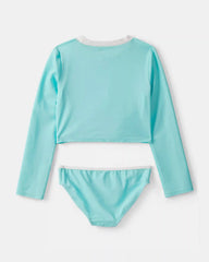 Girls 2-Piece Long-Sleeve Rashguard Swimsuit Set - Turquoise