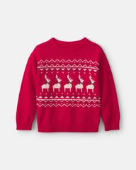 Boys Reindeer Fair Isle Sweater - Red