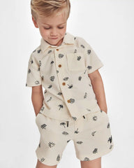 Boys 2-Piece Beach Button-Down Shirt & Short Set - Ivory