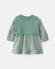Baby Girl 2-Piece Checkered Flannel Long-Sleeve Dress - Green