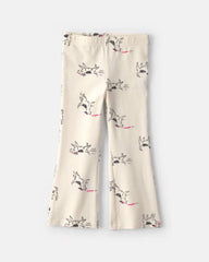 Toddler Girl Dog Cotton Pull-On Stretch Flare Leggings - Cream