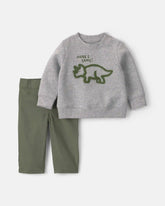Baby Boy 2-Piece Dinosaur Fleece Pullover & Pant Set - Grey