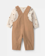 Baby Boy 2-Piece Football Long-Sleeve Overall Set - Brown/Cream