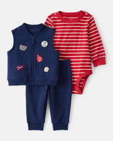 Baby Boy 3-Piece Game Day Little Vest Set - Navy/Red