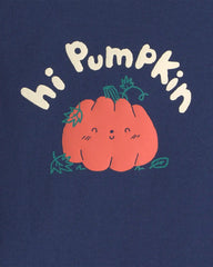 Baby Boy 'Hi Pumpkin' Long-Sleeve Graphic Bodysuit - Navy Blue