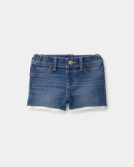Baby Girl Eyelet Trim Denim Shorts - Dark Wash
