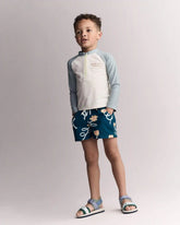 Toddler Boy Swim Trunk in Floral Print - Teal