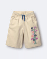 Toddler Girl Embroidered Wide-Leg Pants with Flowers - Cream