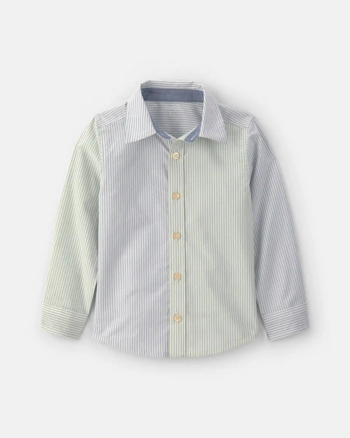 Toddler Boy Poplin Button-Down Shirt- Green/Blue