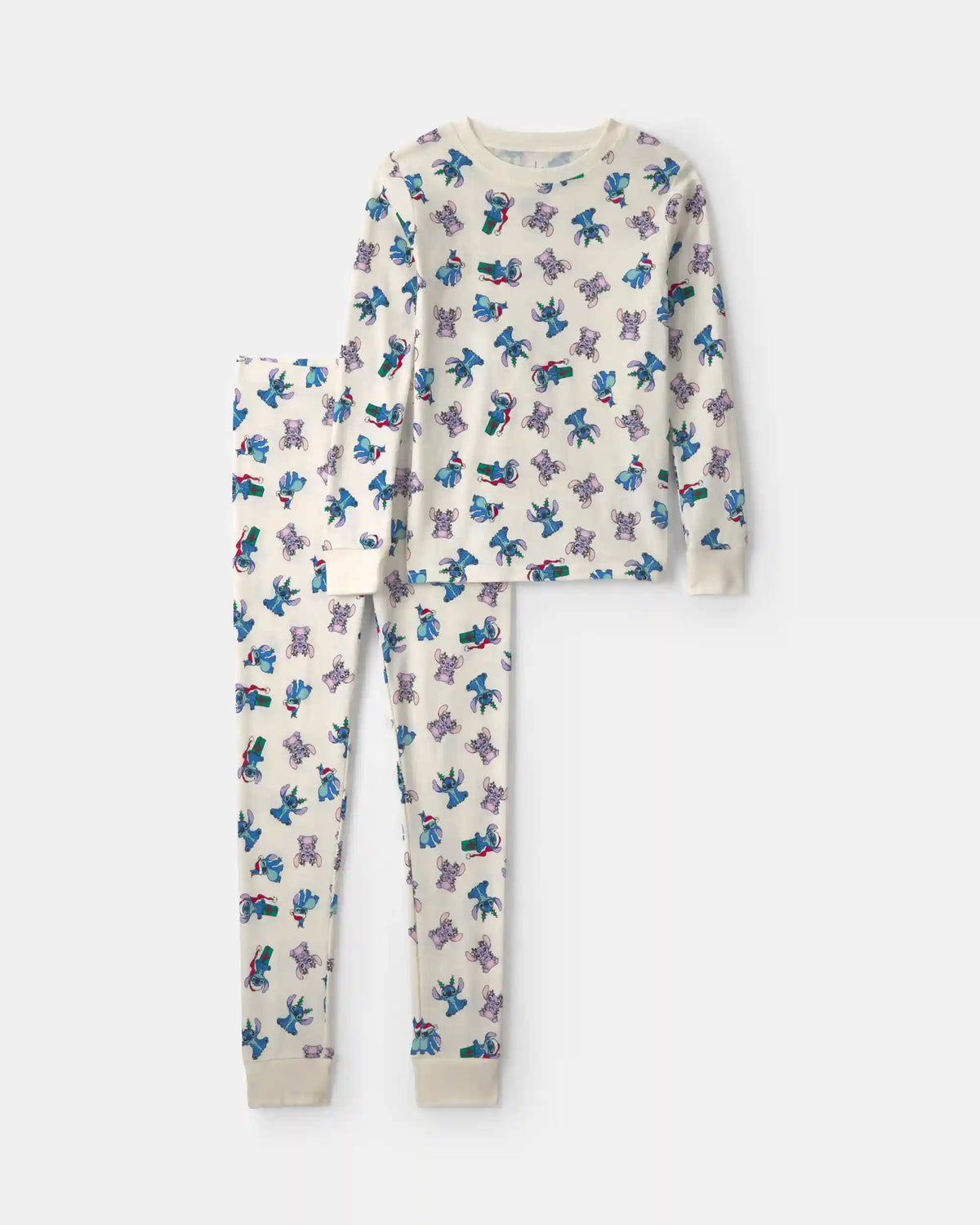 Kids 2-Piece Stitch Christmas 100% Cotton Snug Fit Pajama Set - Ivory