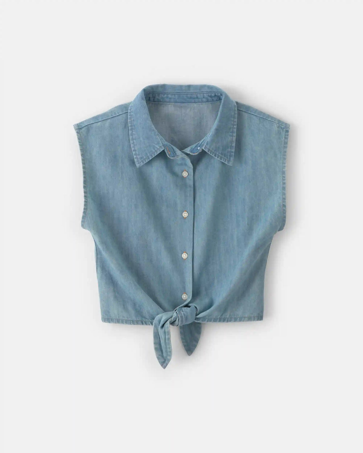 Girls Cropped Denim Tie-Front Top - Blue